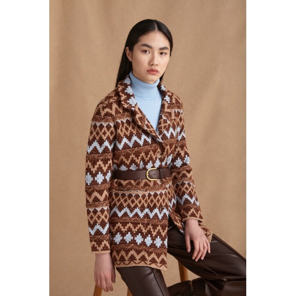 Γυναικείο πλεκτό παλτό MARINA V PARIS FW24-464 καφέ
