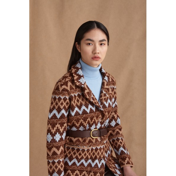 Γυναικείο πλεκτό παλτό MARINA V PARIS FW24-464 καφέ Γυναικεία