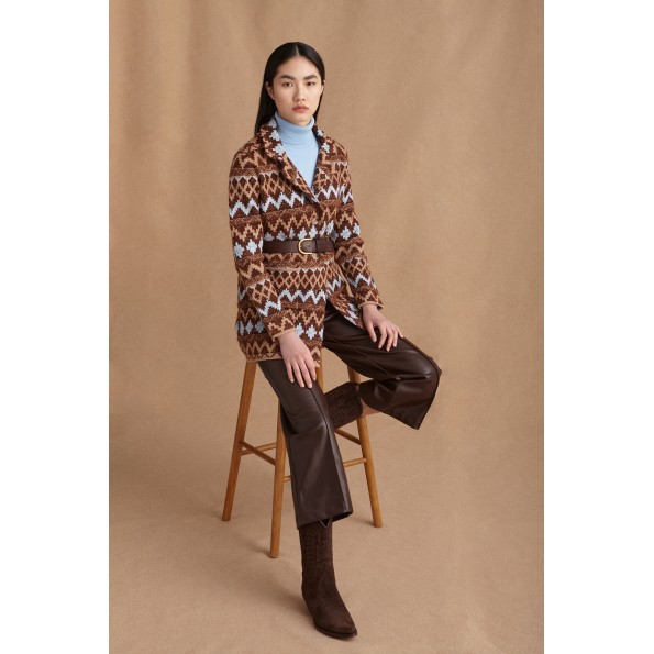 Γυναικείο πλεκτό παλτό MARINA V PARIS FW24-464 καφέ Γυναικεία