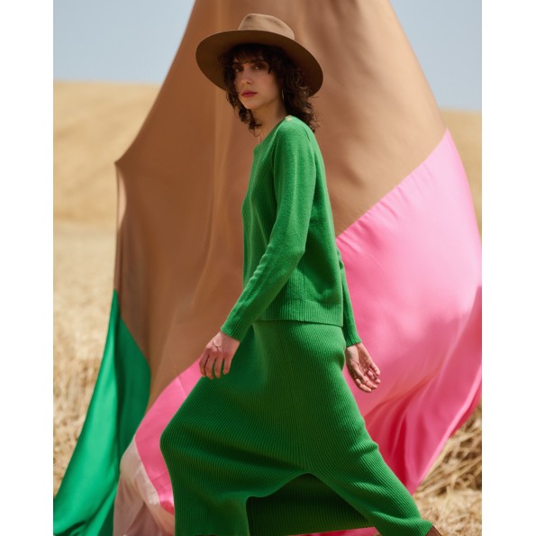 Γυναικεία midi πλεκτή φούστα MARINA V PARIS FW24-600 πράσινη Γυναικεία