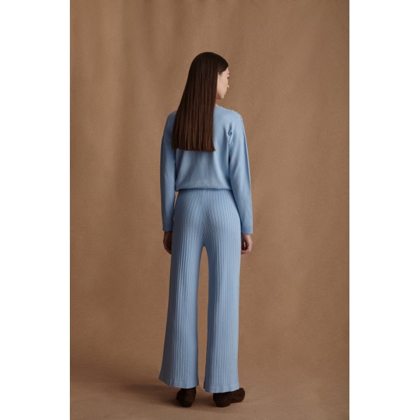 Γυναικείο πλεκτό παντελόνι MARINA V PARIS FW24-625 γαλάζιο Γυναικεία