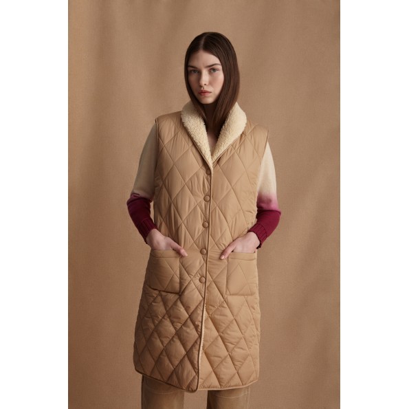 Γυναικείο αμάνικο μπουφάν διπλής όψεως MARINA V PARIS FW24-803 μπεζ