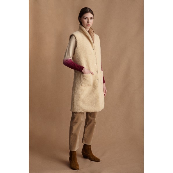 Γυναικείο αμάνικο μπουφάν διπλής όψεως MARINA V PARIS FW24-803 μπεζ Γυναικεία