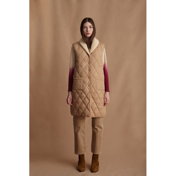 Γυναικείο αμάνικο μπουφάν διπλής όψεως MARINA V PARIS FW24-803 μπεζ Γυναικεία