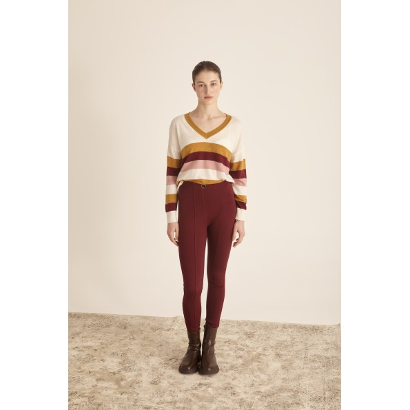 Γυναικεία πλεκτή μπλούζα MARINA V PARIS FW23-072 εκρού ριγέ Γυναικεία