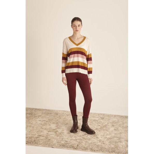 Γυναικεία πλεκτή μπλούζα MARINA V PARIS FW23-072 εκρού ριγέ Γυναικεία