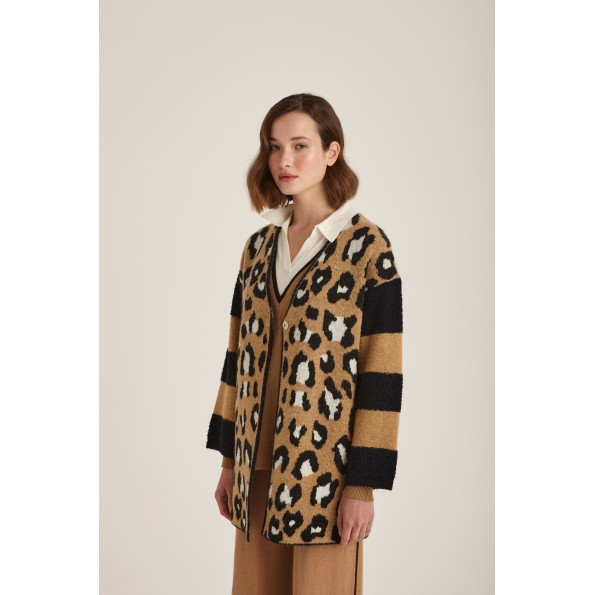 Γυναικεία πλεκτή ζακέτα MARINA V PARIS FW24-401 καμηλό Γυναικεία