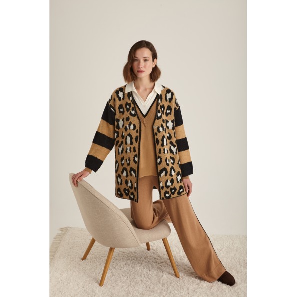 Γυναικεία πλεκτή ζακέτα MARINA V PARIS FW24-401 καμηλό Γυναικεία