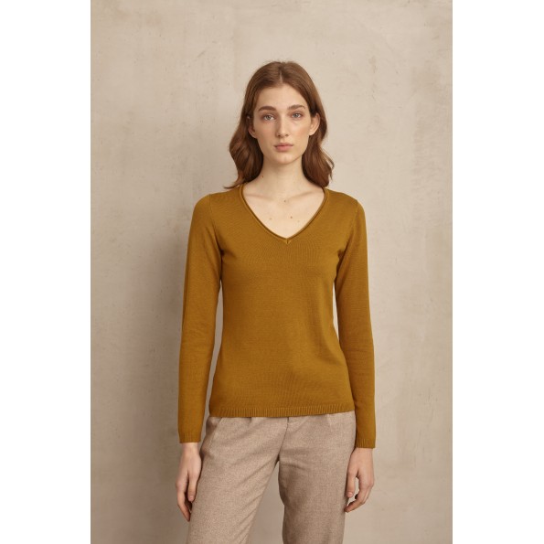 Γυναικεία πλεκτή μπλούζα MARINA V PARIS FW23-002 λαδί Γυναικεία πλεκτή μπλούζα MARINA V PARIS FW23-002 λαδί