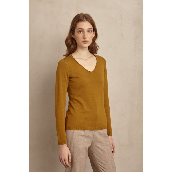 Γυναικεία πλεκτή μπλούζα MARINA V PARIS FW23-002 λαδί Γυναικεία