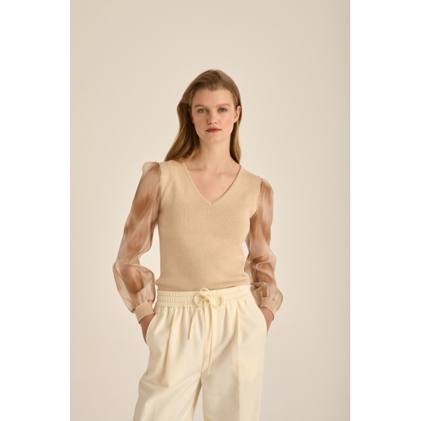 Γυναικεία πλεκτή μπλούζα MARINA V PARIS FW24-062 μπεζ