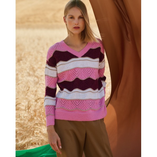 Γυναικείο πουλόβερ MARINA V PARIS FW24-069 ροζ Γυναικείο πουλόβερ MARINA V PARIS FW24-069 ροζ