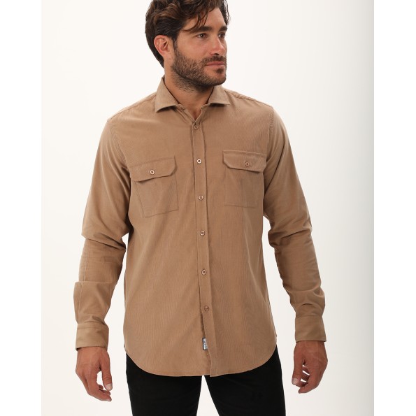 Ανδρικό κοτλέ πουκάμισο DORS 1037011.C02 μπεζ