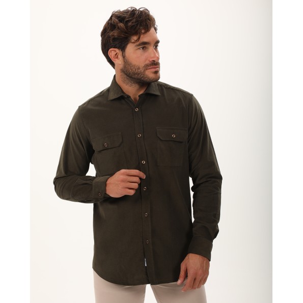 Ανδρικό κοτλέ πουκάμισο DORS 1037011.C03 λαδί