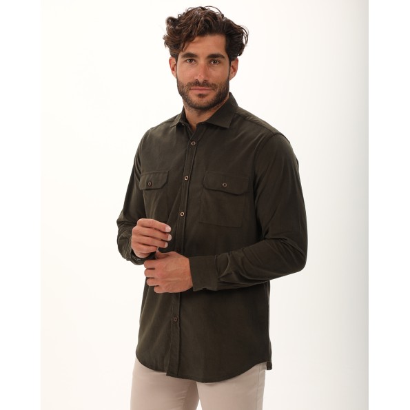 Ανδρικό κοτλέ πουκάμισο DORS 1037011.C03 λαδί Ανδρικά