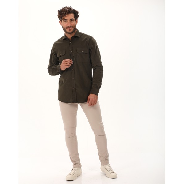 Ανδρικό κοτλέ πουκάμισο DORS 1037011.C03 λαδί Ανδρικά