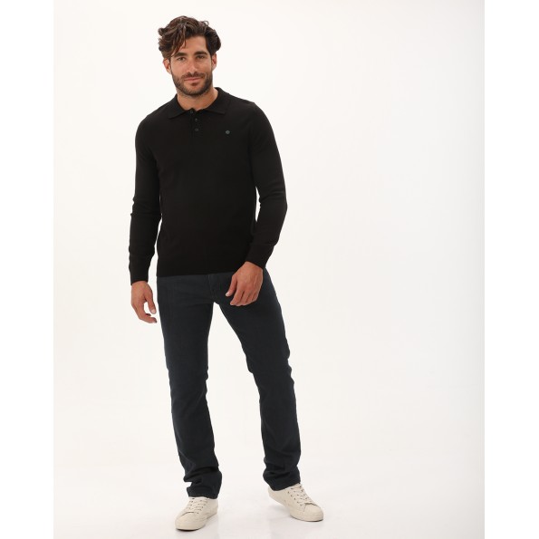Ανδρική πλεκτή polo μπλούζα DORS 1235003.C05 μαύρη Ανδρικά