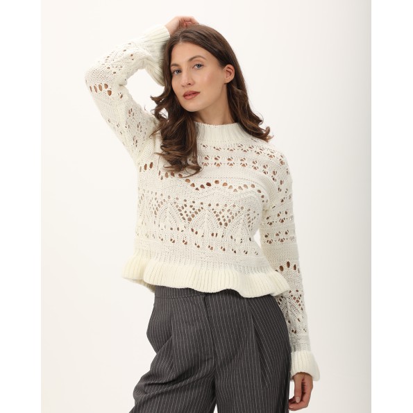 Γυναικεία πλεκτή μπλούζα ALE 8P22009 λευκή