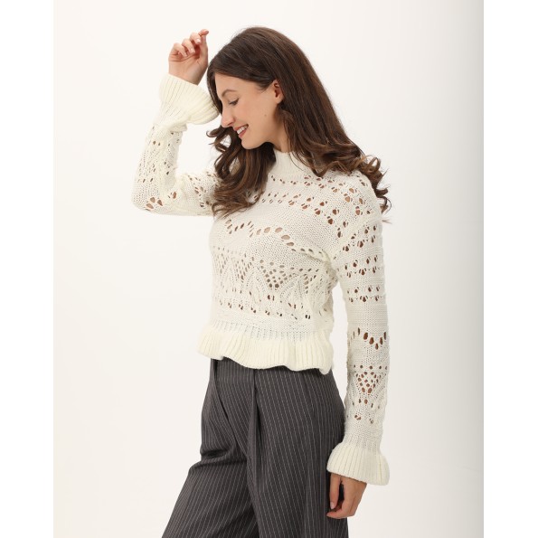 Γυναικεία πλεκτή μπλούζα ALE 8P22009 λευκή Γυναικεία