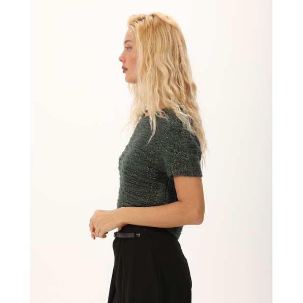 Γυναικείο cropped πλεκτό top ALE 8P22012 πράσινο Γυναικεία