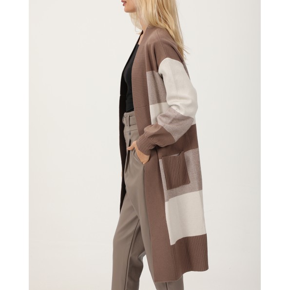 Γυναικεία μακριά πλεκτή ζακέτα ALE 8P22020 καφέ Γυναικεία