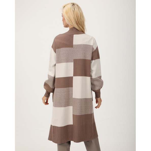 Γυναικεία μακριά πλεκτή ζακέτα ALE 8P22020 καφέ Γυναικεία