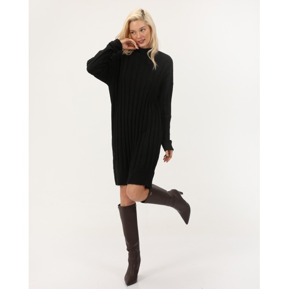 Γυναικεία μακριά πλεκτή μπλούζα ATTRATTIVO 9P21269 μαύρη Γυναικεία