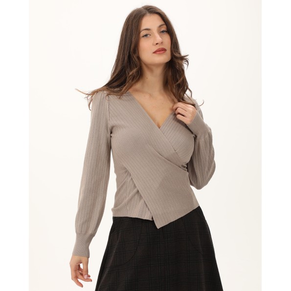 Γυναικεία κρουαζέ μπλούζα ATTRATTIVO 9P22043 γκρι καφέ