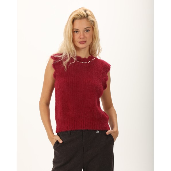 Γυναικεία αμάνικη πλεκτή μπλούζα ATTRATTIVO 9P22088 κόκκινη