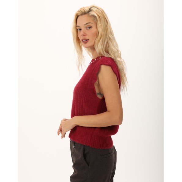 Γυναικεία αμάνικη πλεκτή μπλούζα ATTRATTIVO 9P22088 κόκκινη Γυναικεία