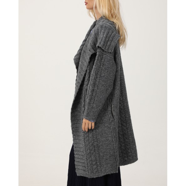 Γυναικεία μακριά πλεκτή ζακέτα ATTRATTIVO 9P22162 ανθρακί Γυναικεία