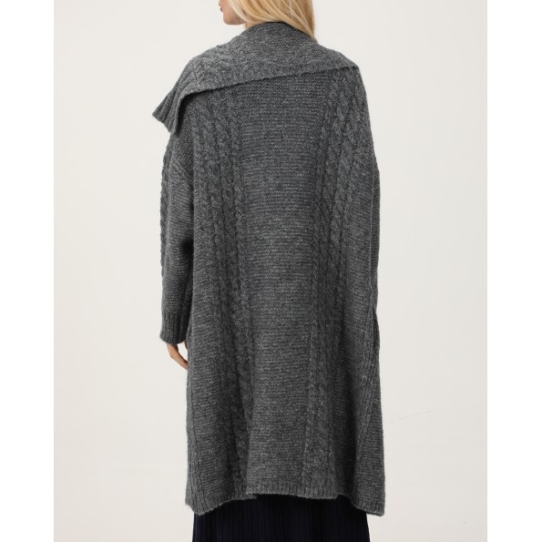 Γυναικεία μακριά πλεκτή ζακέτα ATTRATTIVO 9P22162 ανθρακί Γυναικεία