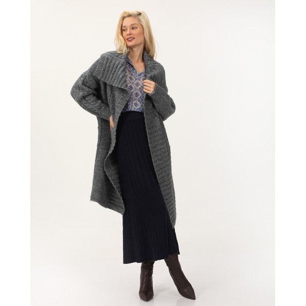 Γυναικεία μακριά πλεκτή ζακέτα ATTRATTIVO 9P22162 ανθρακί Γυναικεία