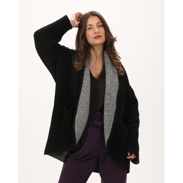 Γυναικεία πλεκτή ζακέτα ATTRATTIVO 9P22163 μαύρη