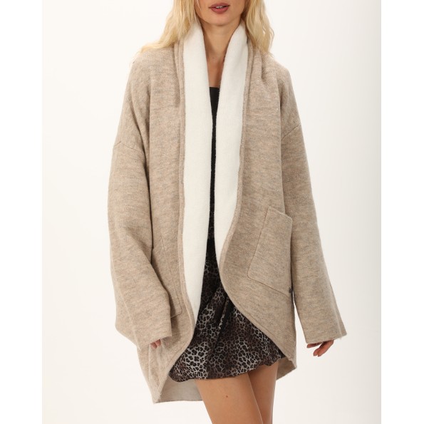 Γυναικεία πλεκτή ζακέτα ATTRATTIVO 9P22163 μπεζ