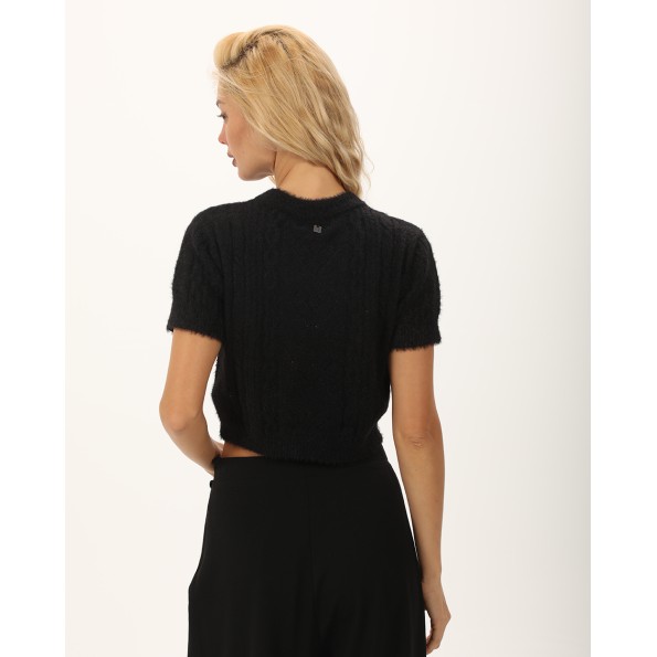 Γυναικεία cropped πλεκτή μπλούζα ATTRATTIVO 9P22127 μαύρη Γυναικεία