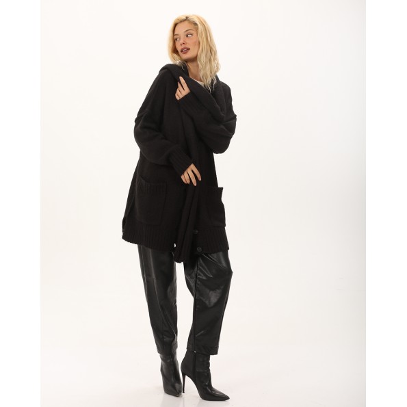 Γυναικεία πλεκτή ζακέτα ATTRATTIVO 9P22154 μαύρη Γυναικεία