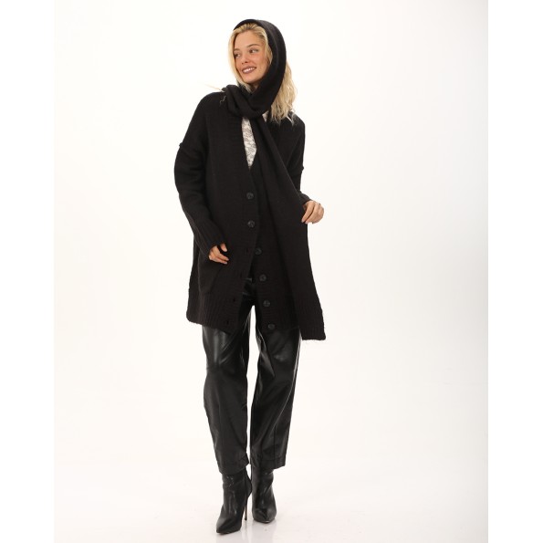 Γυναικεία πλεκτή ζακέτα ATTRATTIVO 9P22154 μαύρη Γυναικεία