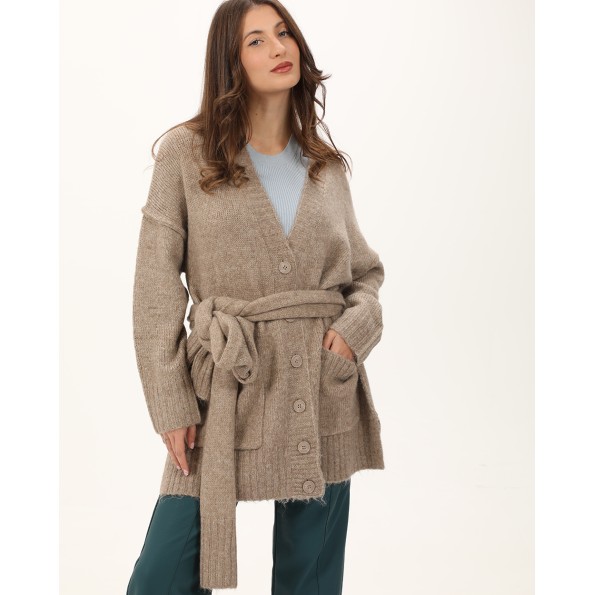 Γυναικεία πλεκτή ζακέτα ATTRATTIVO 9P22154 μπεζ