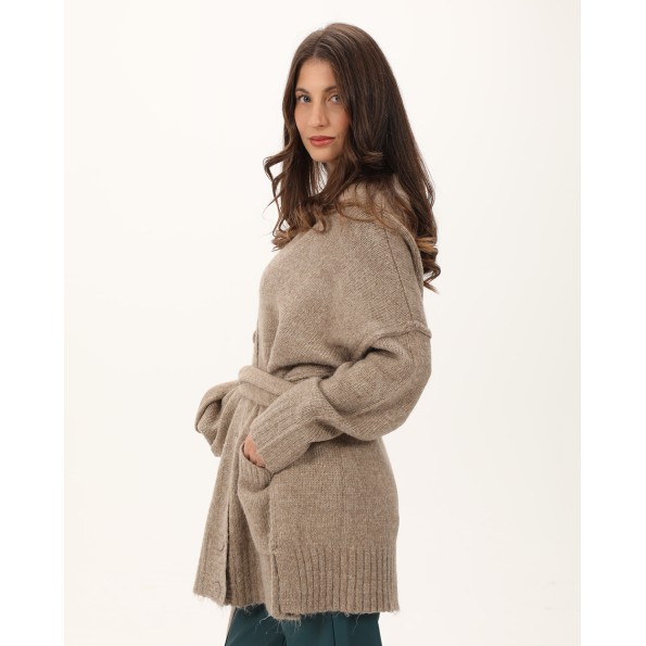 Γυναικεία πλεκτή ζακέτα ATTRATTIVO 9P22154 μπεζ Γυναικεία