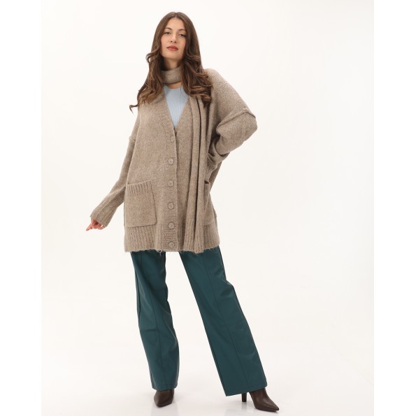 Γυναικεία πλεκτή ζακέτα ATTRATTIVO 9P22154 μπεζ Γυναικεία