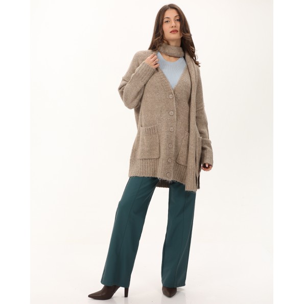 Γυναικεία πλεκτή ζακέτα ATTRATTIVO 9P22154 μπεζ Γυναικεία