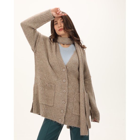 Γυναικεία πλεκτή ζακέτα ATTRATTIVO 9P22154 μπεζ Γυναικεία