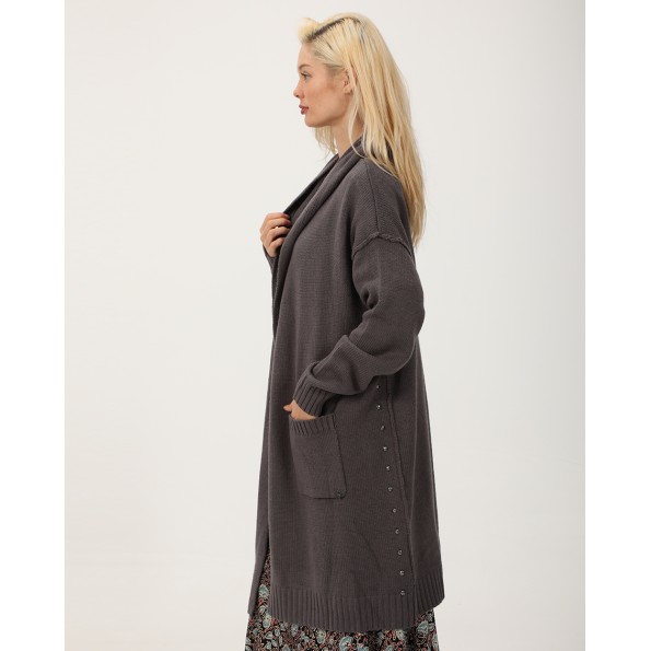 Γυναικεία μακριά πλεκτή ζακέτα ATTRATTIVO 9P22155 ανθρακί Γυναικεία