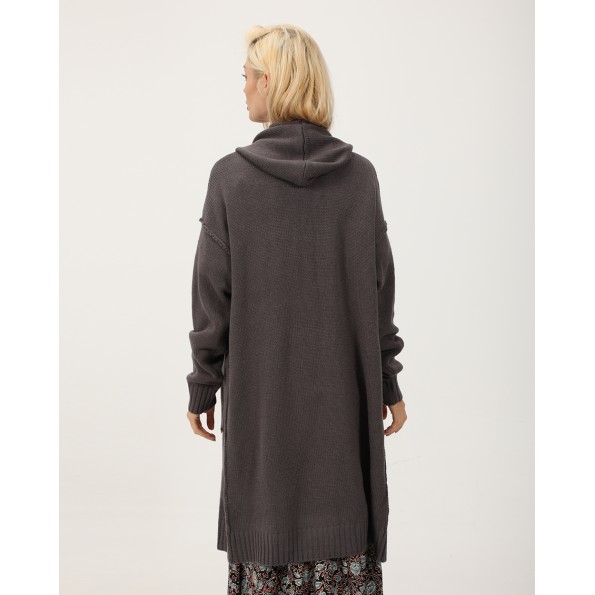 Γυναικεία μακριά πλεκτή ζακέτα ATTRATTIVO 9P22155 ανθρακί Γυναικεία