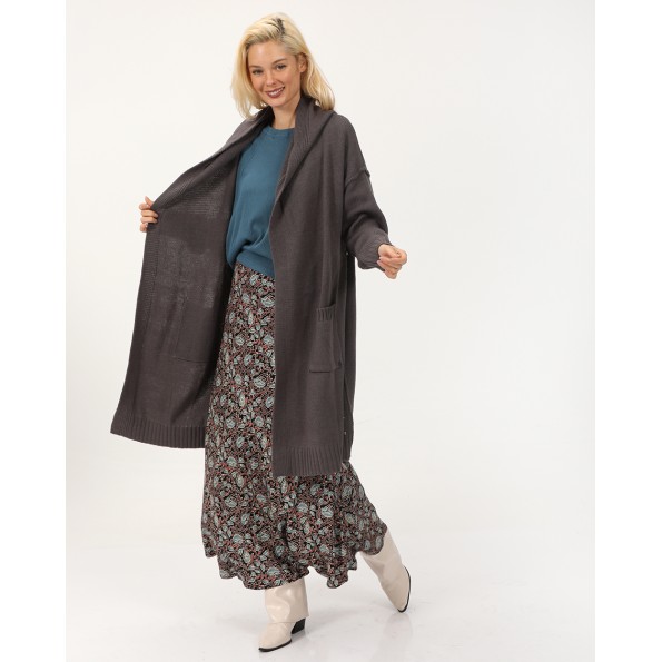 Γυναικεία μακριά πλεκτή ζακέτα ATTRATTIVO 9P22155 ανθρακί Γυναικεία