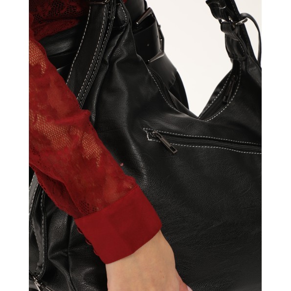 Γυναικεία τσάντα ώμου ATTRATTIVO 9T22055 μαύρη Γυναικεία