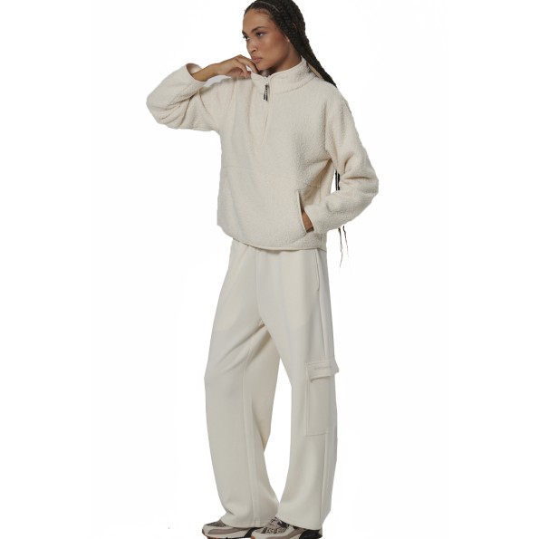 Γυναικεία boucle fleece μπλούζα BODY ACTION 061529-01 εκρού Γυναικεία