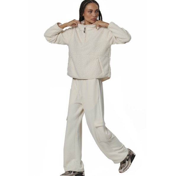 Γυναικεία boucle fleece μπλούζα BODY ACTION 061529-01 εκρού Γυναικεία