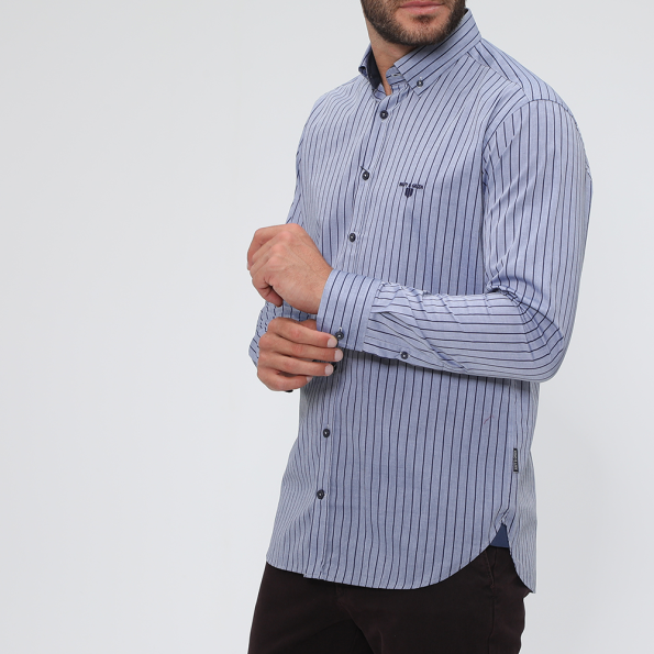 Ανδρικό πουκάμισο NAVY & GREEN COMFORT FIT ριγέ μπλε